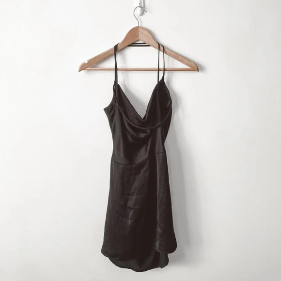 Zara Satin Effect Draped Open Back Mini Dress Black NWT Size Small - Picture 8 of 12